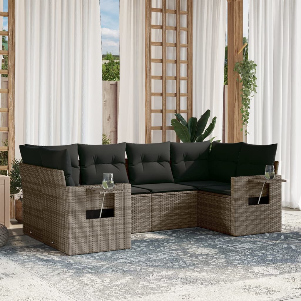 Set Divano da Giardino 6 pz con Cuscini Grigio in Polyrattan 3220579