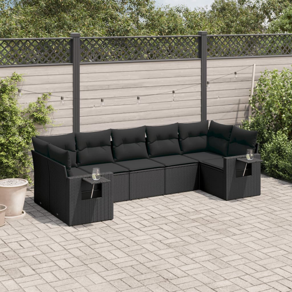 Set Divani da Giardino con Cuscini 7pz Nero Polyrattan 3220584