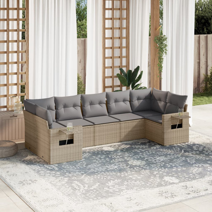 Set Divani da Giardino 7 pz con Cuscini Beige in Polyrattan 3220588