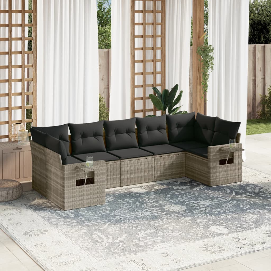 Set Divani da Giardino 7pz con Cuscini Grigio Chiaro Polyrattan 3220591