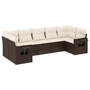 Set Divani da Giardino 7 pz con Cuscini Marrone in Polyrattan 3220592