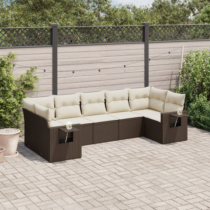 Set Divani da Giardino 7 pz con Cuscini Marrone in Polyrattan 3220592