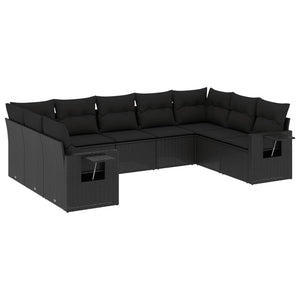 Set Divani da Giardino 9 pz con Cuscini Nero in Polyrattan 3220594