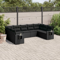 Set Divani da Giardino 9 pz con Cuscini Nero in Polyrattan 3220594