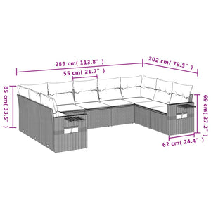 Set Divani da Giardino 9 pz con Cuscini Nero in Polyrattan 3220595