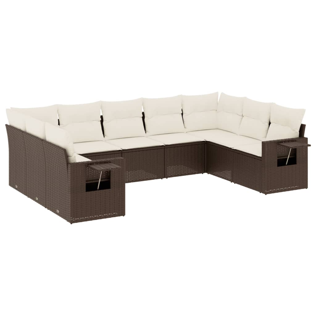 Set Divani da Giardino 9pz con Cuscini Marrone in Polyrattan 3220602