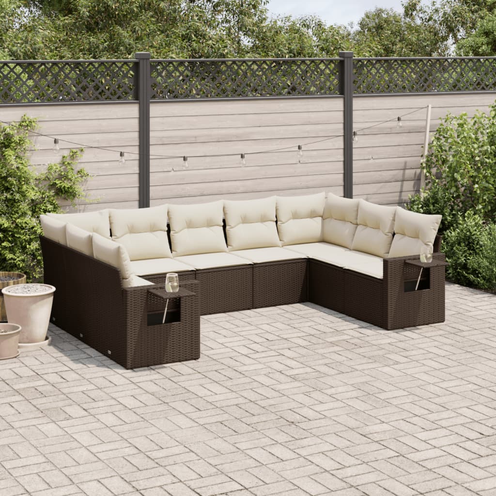 Set Divani da Giardino 9pz con Cuscini Marrone in Polyrattan 3220602