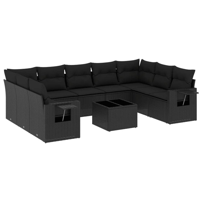 Set Divani da Giardino 10pz con Cuscini in Polyrattan Nero 3220604