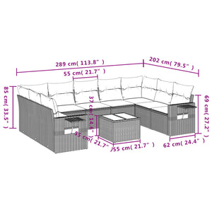 Set Divani da Giardino 10pz con Cuscini in Polyrattan Nero 3220604