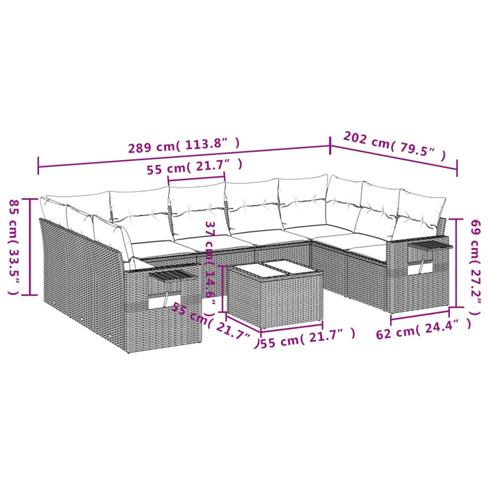 Set Divani da Giardino 10pz con Cuscini in Polyrattan Nero 3220605