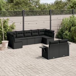 Set Divani da Giardino 9 pz con Cuscini Nero in Polyrattan 3220614