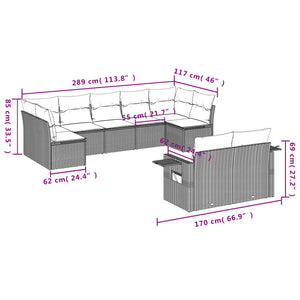 Set Divano da Giardino 9 pz con Cuscini Grigio in Polyrattan 3220619