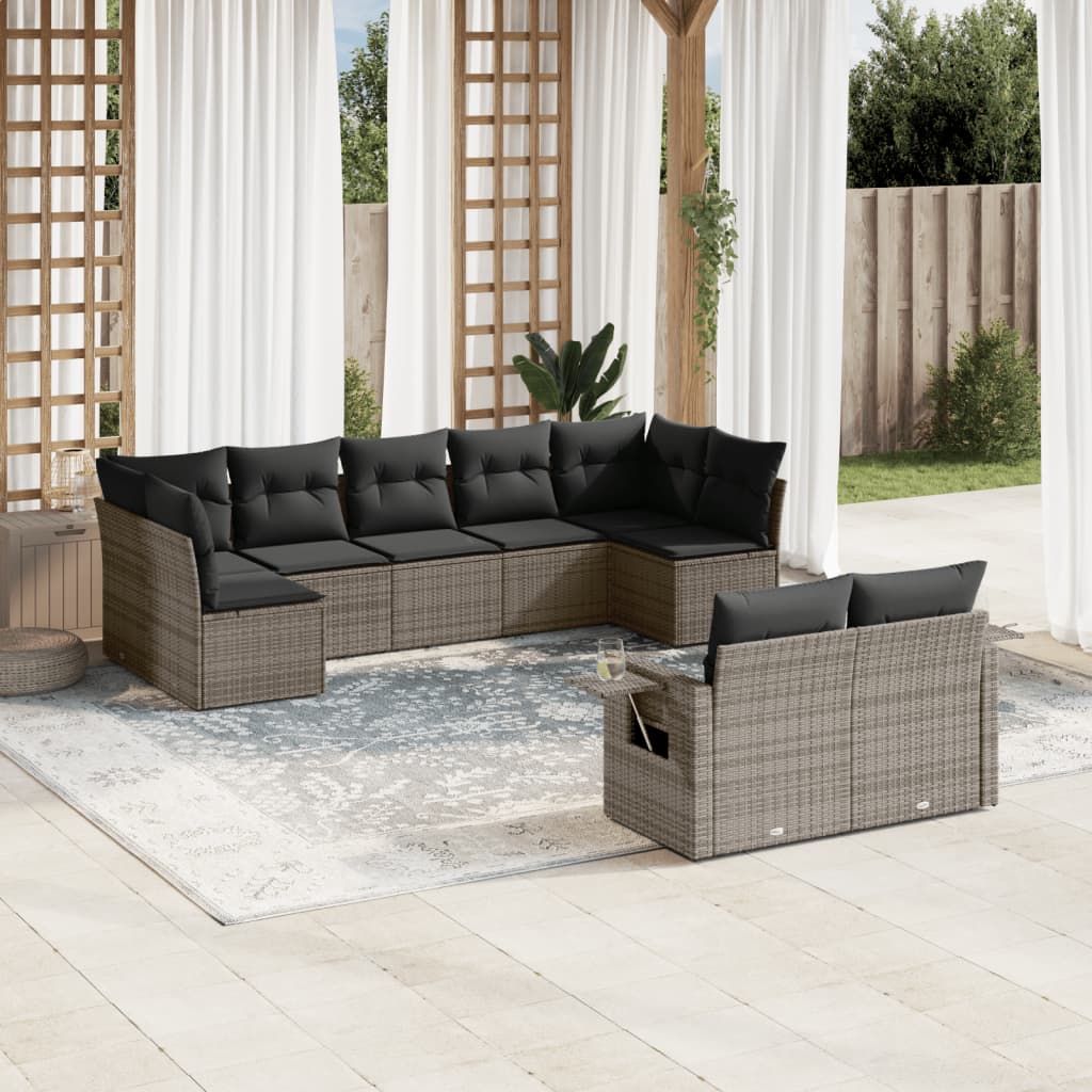 Set Divano da Giardino 9 pz con Cuscini Grigio in Polyrattan 3220619