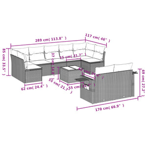 Set Divani da Giardino 10pz con Cuscini in Polyrattan Nero 3220624