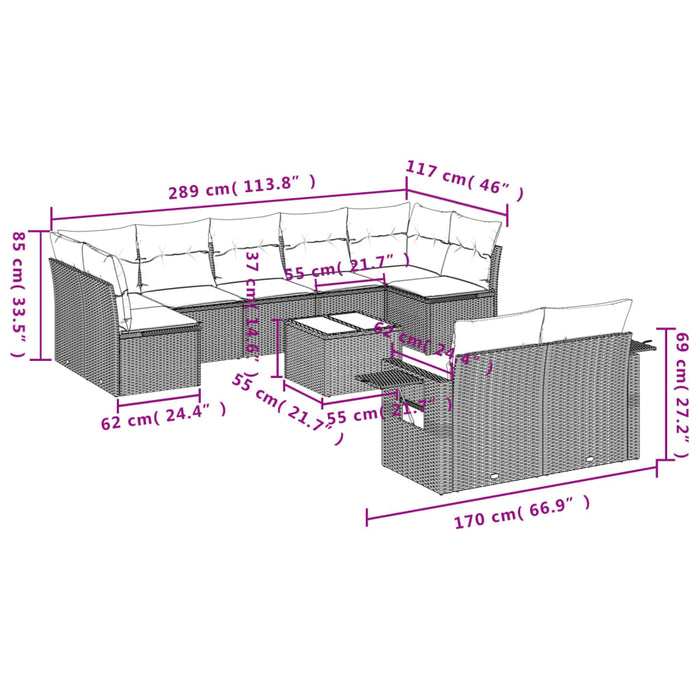 Set Divani da Giardino 10pz con Cuscini in Polyrattan Nero 3220624