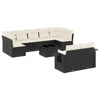 Set Divani da Giardino 10pz con Cuscini in Polyrattan Nero 3220625