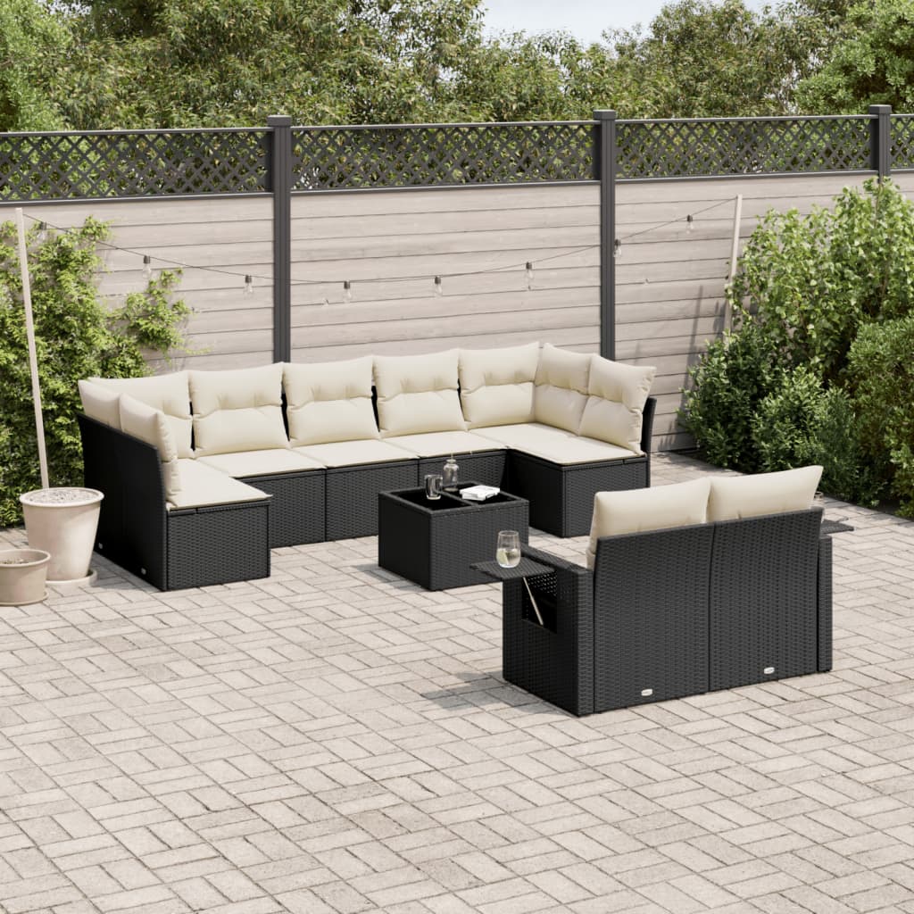 Set Divani da Giardino 10pz con Cuscini in Polyrattan Nero 3220625