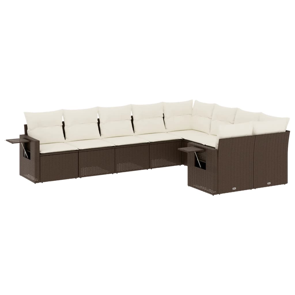 Set Divani da Giardino 9pz con Cuscini Marrone in Polyrattan 3220642