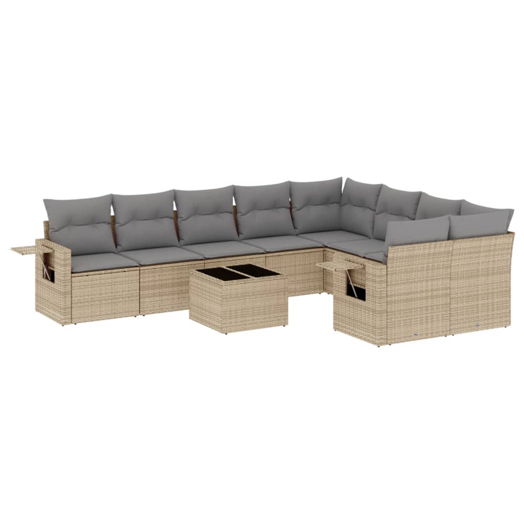 Set Divano da Giardino 10 pz con Cuscini Beige in Polyrattan 3220648