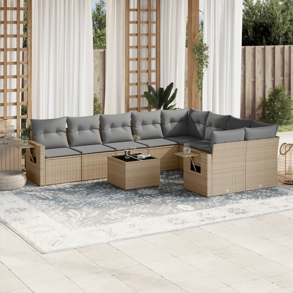 Set Divano da Giardino 10 pz con Cuscini Beige in Polyrattan 3220648