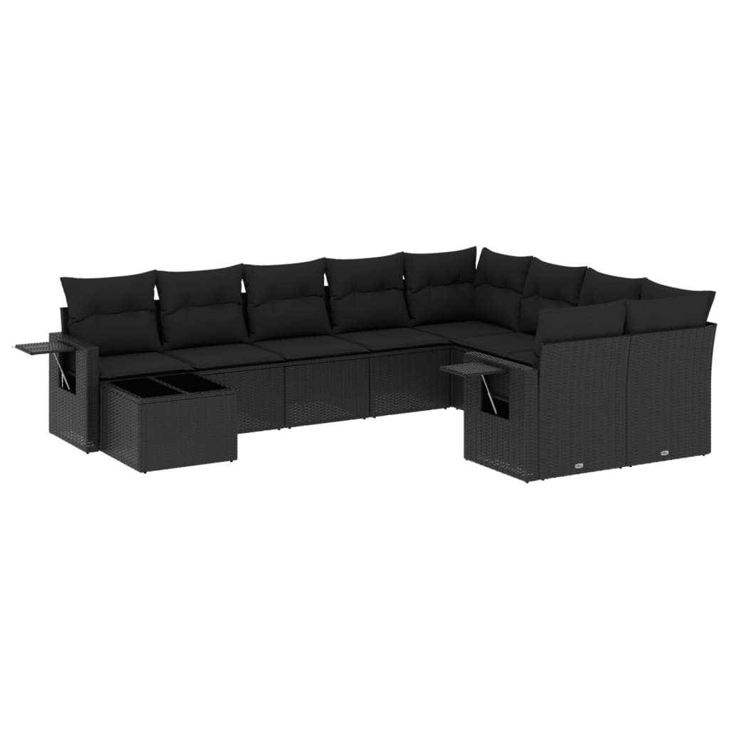 Set Divani da Giardino 10pz con Cuscini in Polyrattan Nero 3220654