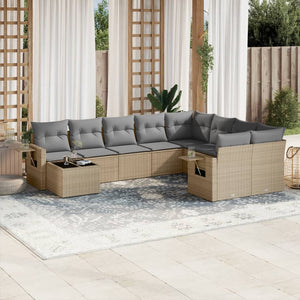 Set Divano da Giardino 10 pz con Cuscini Beige in Polyrattancod mxl 114196