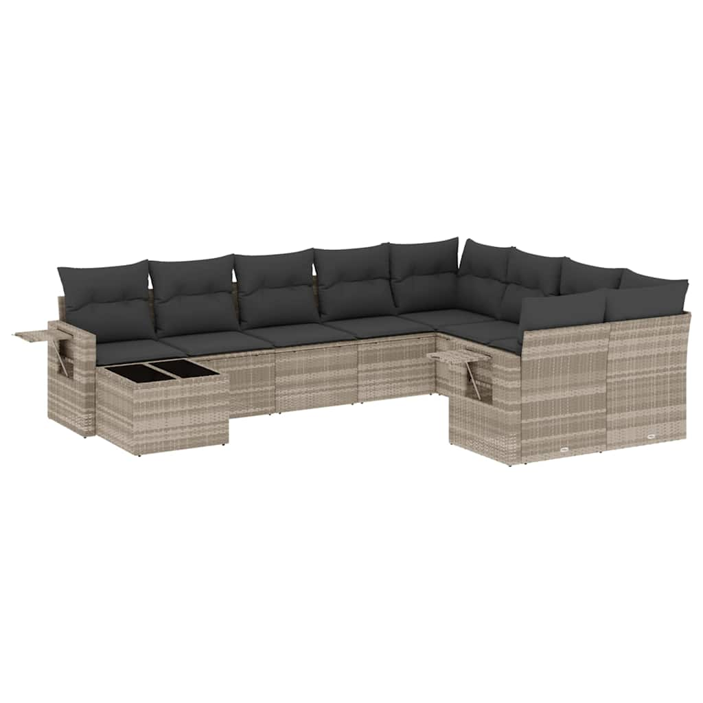 Set Divano Giardino 10 pz con Cuscini Grigio Chiaro Polyrattan 3220661