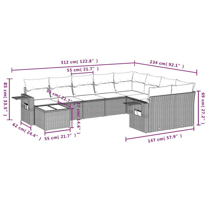 Set Divano Giardino 10 pz con Cuscini Grigio Chiaro Polyrattan 3220661