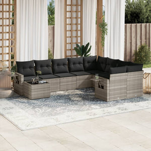 Set Divano Giardino 10 pz con Cuscini Grigio Chiaro Polyrattan 3220661