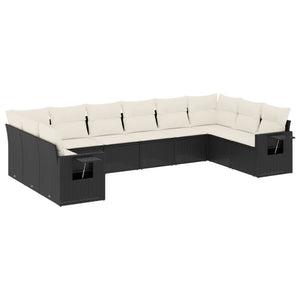 Set Divani da Giardino 10pz con Cuscini in Polyrattan Nero 3220665