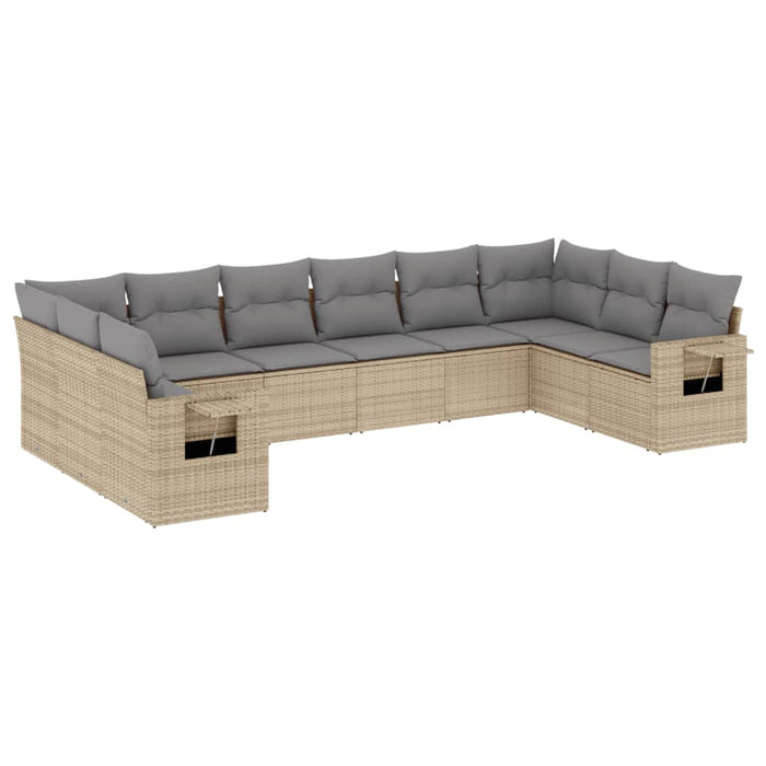 Set Divano da Giardino 10 pz con Cuscini Beige in Polyrattan 3220668