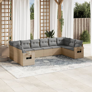 Set Divano da Giardino 10 pz con Cuscini Beige in Polyrattan 3220668