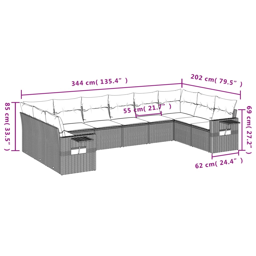 Set Divano Giardino 10 pz con Cuscini Grigio Chiaro Polyrattan 3220671