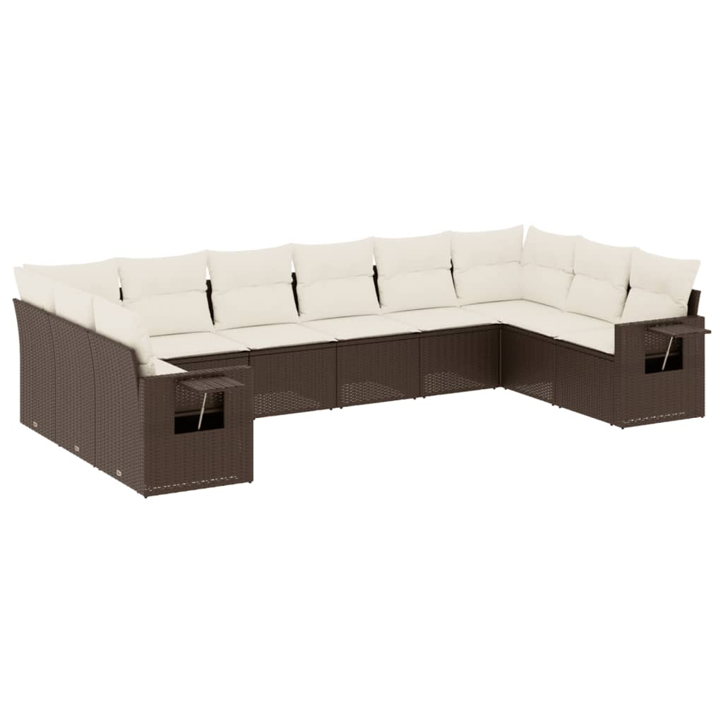 Set Divani da Giardino 10pz con Cuscini in Polyrattan Marrone 3220672