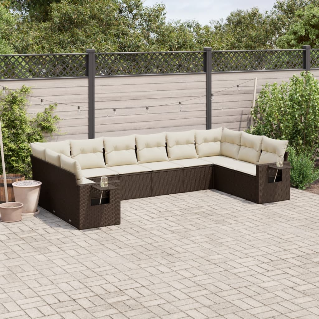 Set Divani da Giardino 10pz con Cuscini in Polyrattan Marrone 3220672