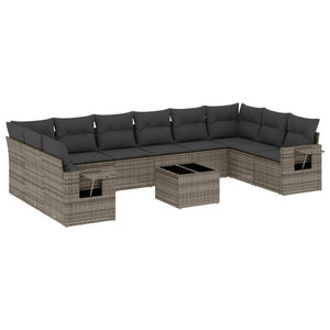 Set Divani da Giardino 11 pz con Cuscini in Polyrattan Grigio 3220679