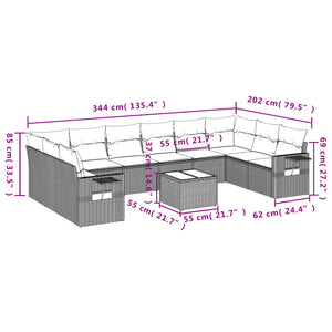 Set Divani da Giardino 11 pz con Cuscini in Polyrattan Grigio 3220679