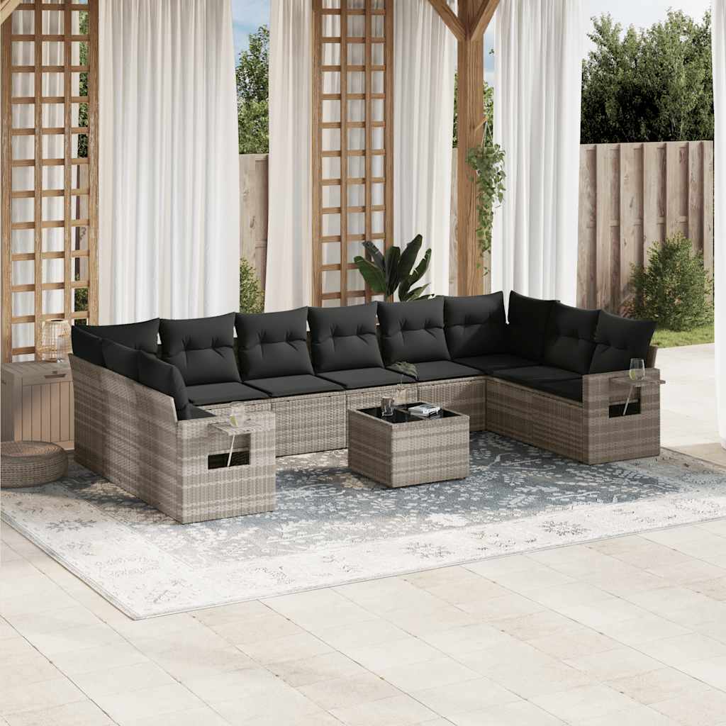 Set Divani da Giardino 11 pz con Cuscini in Polyrattan Grigio 3220681