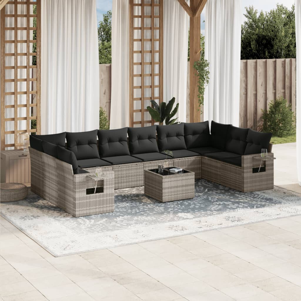 Set Divani da Giardino 11 pz con Cuscini in Polyrattan Grigio 3220681