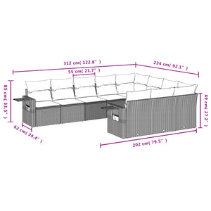 Set Divano da Giardino 10 pz con Cuscini Grigio in Polyrattan 3220689