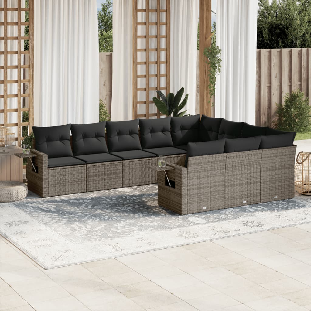 Set Divano da Giardino 10 pz con Cuscini Grigio in Polyrattan 3220689