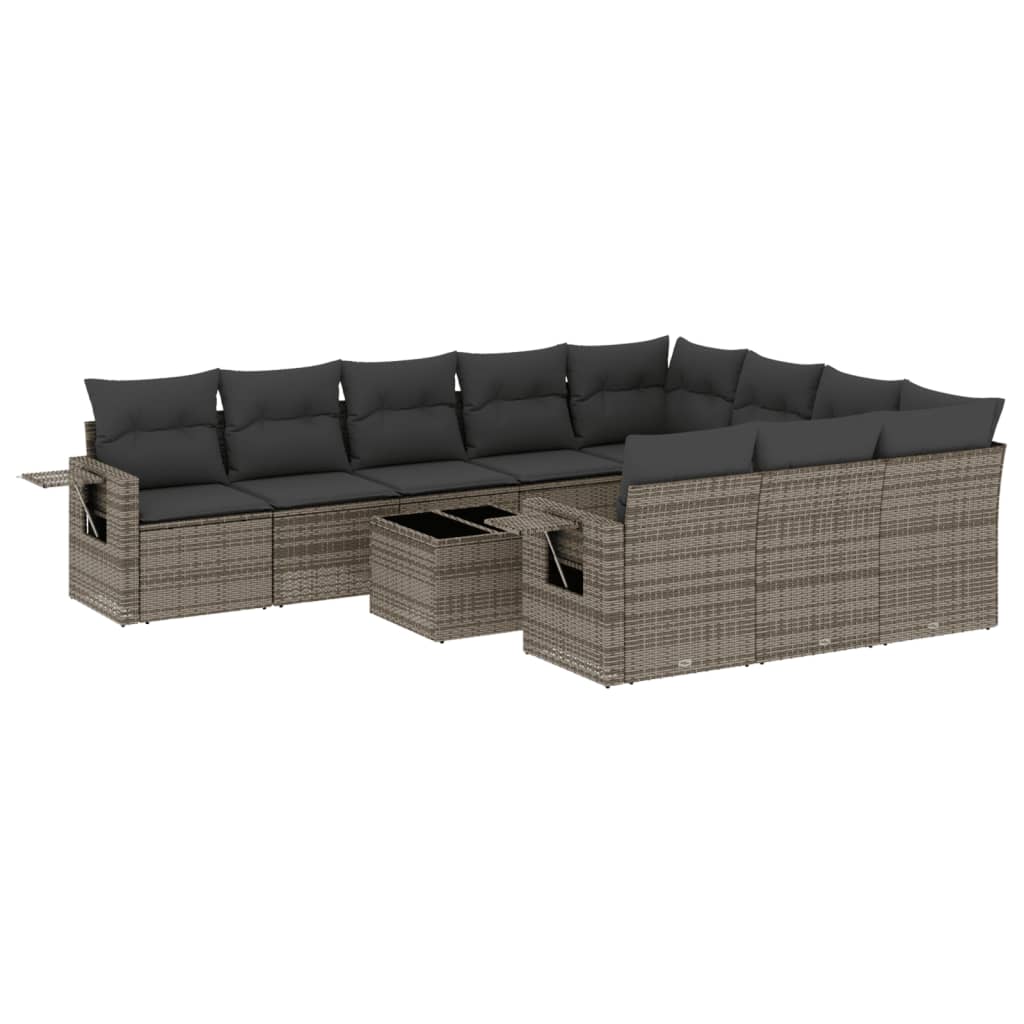 Set Divani da Giardino 11 pz con Cuscini in Polyrattan Grigio 3220699