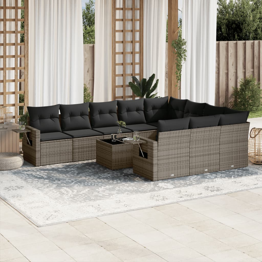 Set Divani da Giardino 11 pz con Cuscini in Polyrattan Grigio 3220699