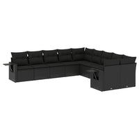 Set Divani da Giardino 10pz con Cuscini in Polyrattan Nero 3220704