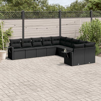 Set Divani da Giardino 10pz con Cuscini in Polyrattan Nero 3220704