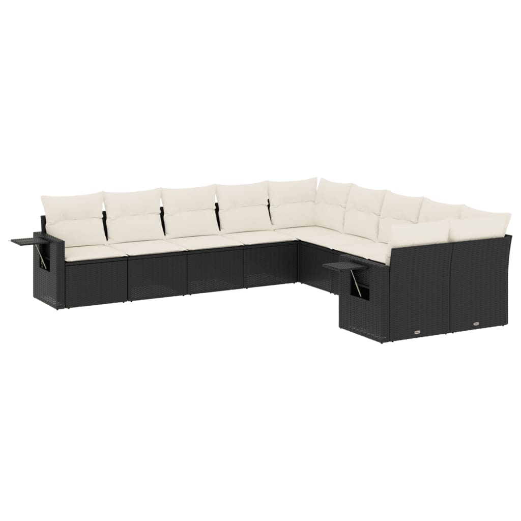 Set Divani da Giardino 10pz con Cuscini in Polyrattan Nero 3220705