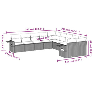 Set Divani da Giardino 10pz con Cuscini in Polyrattan Nero 3220705