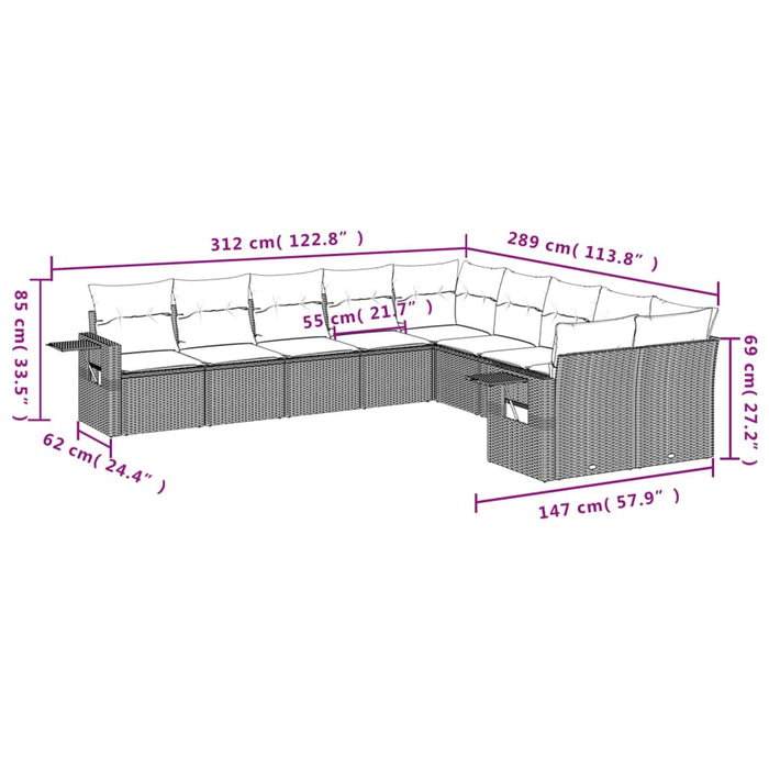 Set Divani da Giardino 10pz con Cuscini in Polyrattan Nero 3220705