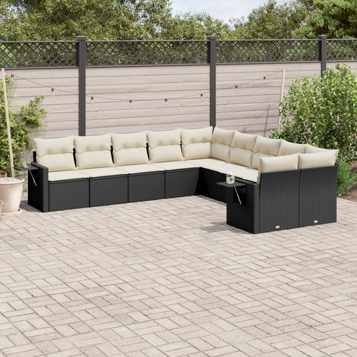 Set Divani da Giardino 10pz con Cuscini in Polyrattan Nero 3220705