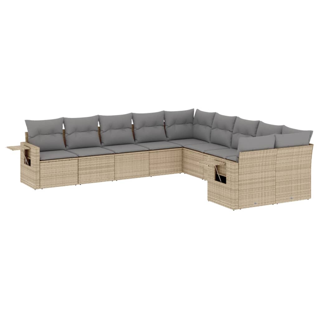 Set Divano da Giardino 10 pz con Cuscini Beige in Polyrattan 3220708